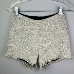 Free People Tweed High Waist Frayed Hem Lined Shorts Size 0 Minimalist Vanilla